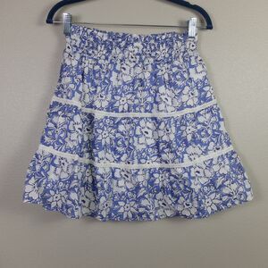 J Crew Blue and White Floral Tiered Cotton Mini Skirt Size Small